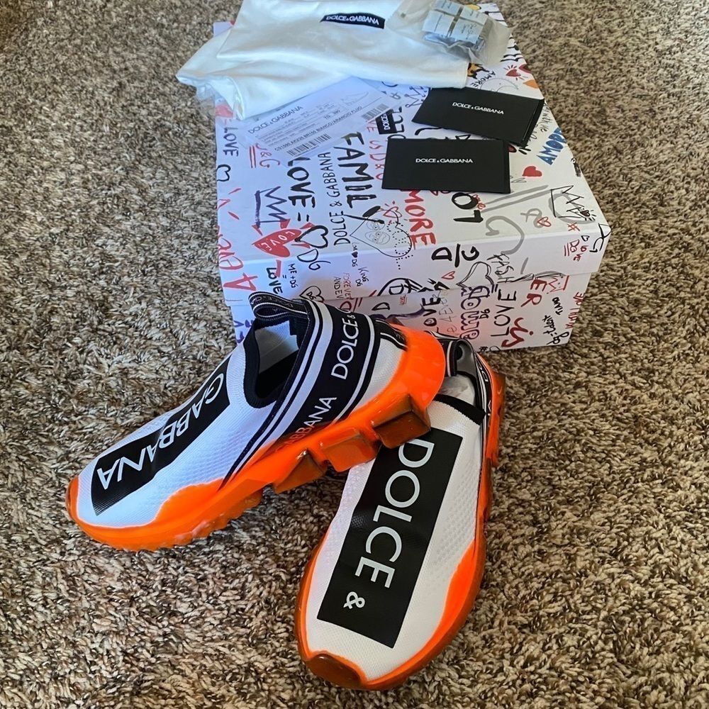 Limited-Edition D&G Dolce Gabbana White Orange Sorrento MELT Sneakers EU 39 NWT - Picture 6 of 15